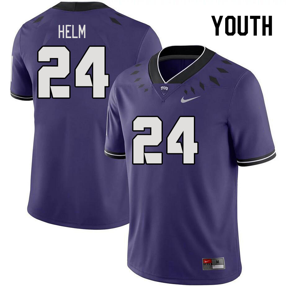 Youth #24 Avery Helm TCU Horned Frogs 2023 College Footbal Jerseys Stitched-Purple